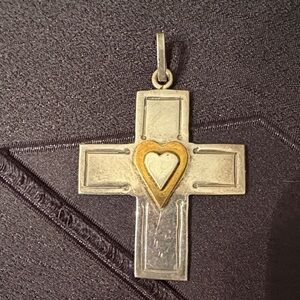 Silver and Gold Heart Cross Pendant
